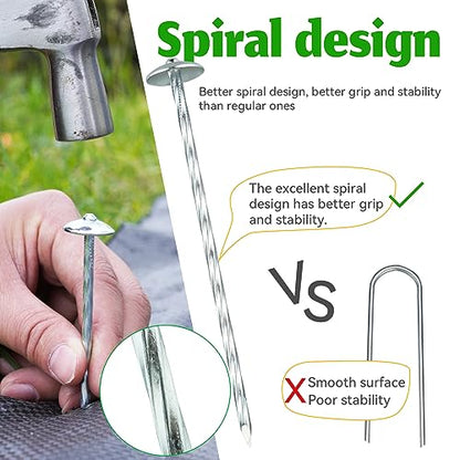 Landscape Stakes - Garden Edging Spikes Pins - New Umbrella-Type Design 5'' Galvanized Lawn Staples for Weed Barrier Fabric, Tent, Etc (50)