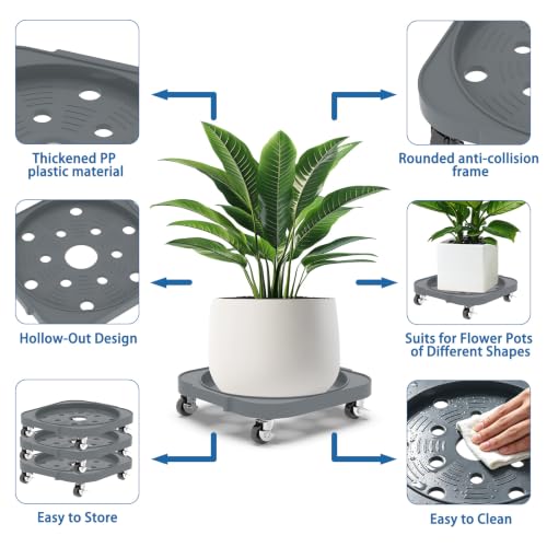 2 Pack 11'' Heavy Duty Rolling Plant Caddy with Wheels, Dark Grey - color: Dark Grey