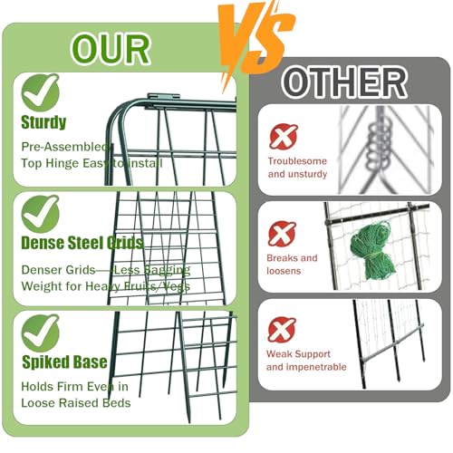 Heavy Duty 50"x17" Adjustable A-Frame Trellis for Climbing Plants – Rust-Proof Metal Garden Trellis with Dense Grid Design, Perfect for Raised Beds, Tomatoes, Cucumbers & Outdoor Vines (Green, 1 Pcs) - color: Green, size: 1 Pcs