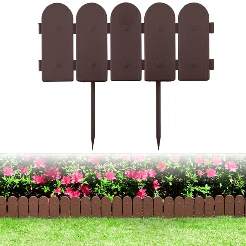 Evelyne Garden Border Plastic Edging: Wooden Fence Design - 16pcs Brown Yard Landscaping Fence Liner Lawn Edge Barrier - 20ft Kit of Decorative Lawn Panels Elements -Landscaping Edging-GMT-10374-A16 - color: Brown, size: 20ft.