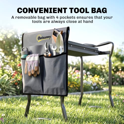 Outsunny Garden Kneeler and Seat with Tool Pouch, Gray - color: Grey