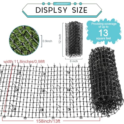 Zopeal 13ft Cat Deterrent Mat, Soft Spikes, Indoor Outdoor Pet Repellent - color: Black, style: 158 x 12 Inch