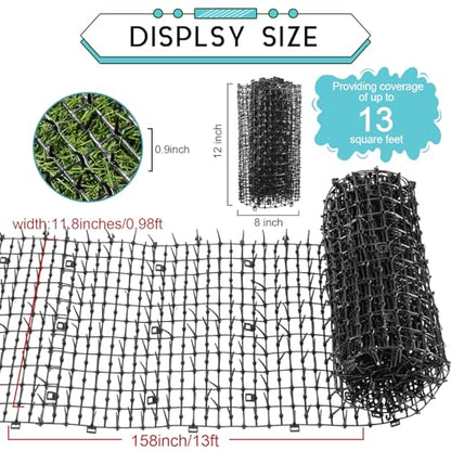Zopeal 13ft Cat Deterrent Mat, Soft Spikes, Indoor Outdoor Pet Repellent - color: Black, style: 158 x 12 Inch