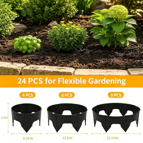 AggFencer 24 PCS Interlocking Planting Grow Rings Panels with Hammer, Black - color: Black