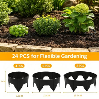 AggFencer 24 PCS Interlocking Planting Grow Rings Panels with Hammer, Black - color: Black
