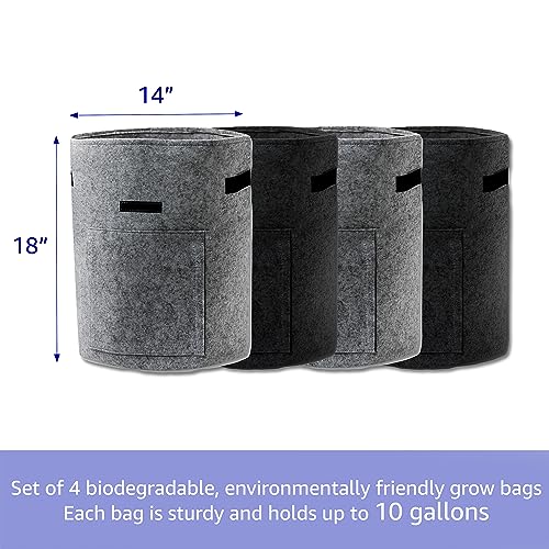 Trademark Innovations 10 Gallon Grow Bags Potato Bags for Growing Potatoes Fabric Planters Grow Bags with Handles and Harvest Window (Set of 4)