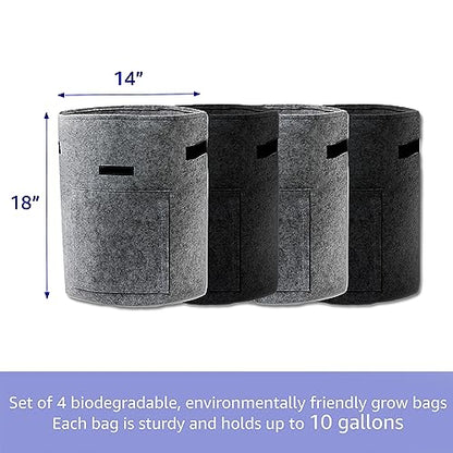 Trademark Innovations 10 Gallon Grow Bags Potato Bags for Growing Potatoes Fabric Planters Grow Bags with Handles and Harvest Window (Set of 4)