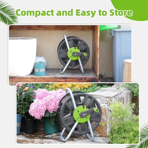 Water Hose Reel,Holds 60-80 Ft of 5/8" Hose - color: Green