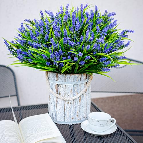AXYLEX Artificial Lavender Outdoor, 20 Bundles Fake Plants (Purple) - color: Purple