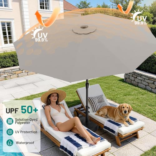 AreShark 9FT Outdoor Patio Umbrella with Tilt and Crank, Light Gray - color: Light Gray, size: 9ft