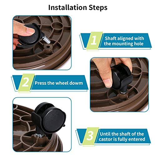 Skelang 13" Plant Caddy, Movable Plant Stand Pot Saucer, Plant Pallet Tray Trolley with Casters, Plant Dolly for Garden Planter, Deck Potted Plant, Each Load Capacity 125 Lbs, Pack of 2 (Brown) - color: Brown