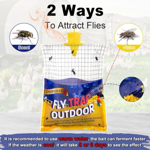 4 Big Fly Bags Outdoor Traps Hanging for Patio - Pre-Baited, Disposable - size: 4 pack