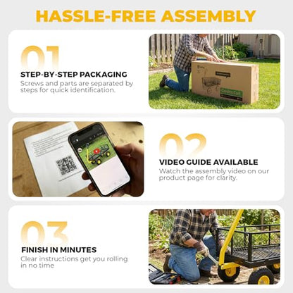 Sekey Steel Garden Cart, 1000 lb Capacity, Removable Sides, 10 in Tires - color: Black, size: 1000LBS