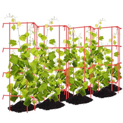 Blulu Sturdy Expandable Tall Pea Trellis Panel Folding Garden Trellis for Climbing Plants 9' x 39" H Multi Use Heavy Duty Outdoor Garden Peas Tomato Cucumber Steel Plant Support Red W/ 8" Grids