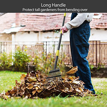Oliynedy Leaf Rake for Gardening, Adjustable Metal Garden Rake for Leaves Long Handle 30-60", 11 Tines 9" Wide Small Lawn Collapsible Yard Adult Kids Rake for Camping Flower Beds Mulch Shrub - style: 30-60"