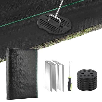 PAMASE Landscape Weed Barrier Fabric - 20pcs Tear-Proof Gaskets, 20pcs Garden Stakes, Pick Hook, 3.2oz Heavy Duty Outdoor Ground Cover Weed Cloth Control - 3 x 50ft - size: 3 x 50ft