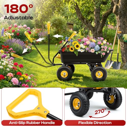 Garden Dump Cart 900Lbs Heavy Duty,Wheelbarrow,10" All Terrain Tires - color: Black+yellow