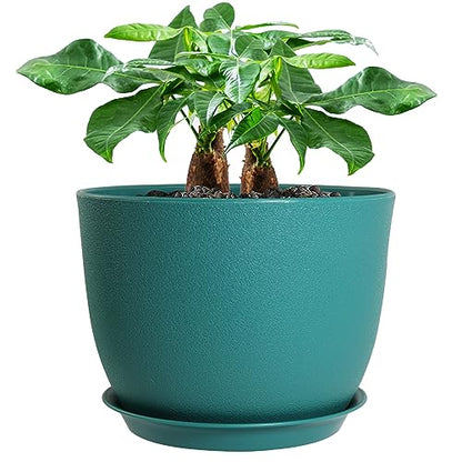 UOUZ 12inch Large Plant Pot, Modern Plastic Planter with High Driange Holes and Saucer for Indoor Outdoor Garden Plants and Flowers, Black with Green Speckles - color: Blue