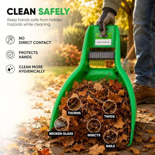 Superio Leaf Scoops, Leaf Collector Hand Rake for Lawn & Garden Cleanup, Plastic Leaf Grabber, Handheld Gardening Tool, Green, 10 Pair - size: 10 Pack