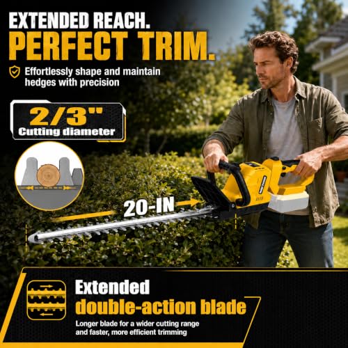 Hedge Trimmer Cordless 20.4" Compatible with DEWALT 20V MAX Battery - size: 20 IN