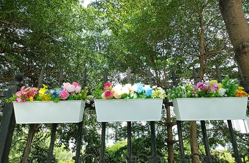 3 Pcs Large Hanging Flower Pots for Railing Or Fence 16 Inch Railing Planter Box for Any Balcony, Porch or Deck Countryside Style Window Planter Boxes Are Perfect to Herbs & Flowers for Garden (White) - color: White-3pcs