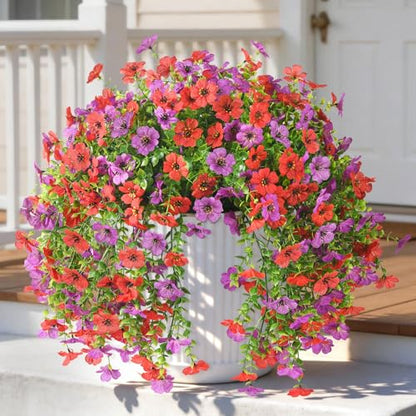 INQCMY 2 Pcs Artificial Fake Hanging Flowers for Outdoors UV Resistant - color: Red Purple