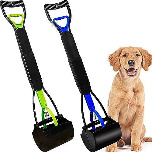 2-Pack Pooper Scooper for Large Dogs Heavy Duty, Long Handle Poop Scoop for Yard, Grass, Gravel, Dog Poop Grabber with High Strength Material and Durable Spring - size: 2 Piece(28-inch length)