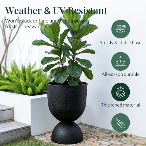 KOL 18 Inch Tall Planters, Black Plastic Urn Planters, 2 Pack - color: Black, size: Bundle: 18"+18"