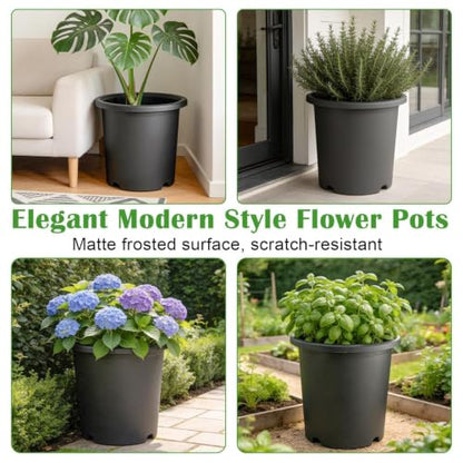 4 Pack 16 inch Thickened & Deep Planters for Outdoor Plants, 15"Tall Pots - color: Dark Gray
