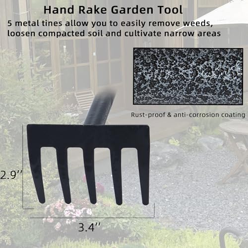 Hand Rake, Adjustable Handle Garden Small Rake Garden Tool