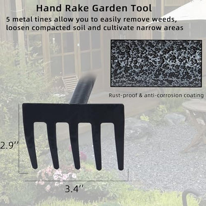 Hand Rake, Adjustable Handle Garden Small Rake Garden Tool