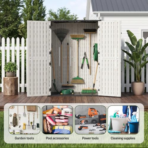 65 Cu.Ft Resin Outdoor Storage Shed with Floor, Weatherproof Plastic Vertical Outdoor Storage Cabinet for Garden Backyard Patio Pool Tool - size: 65 Cu.Ft