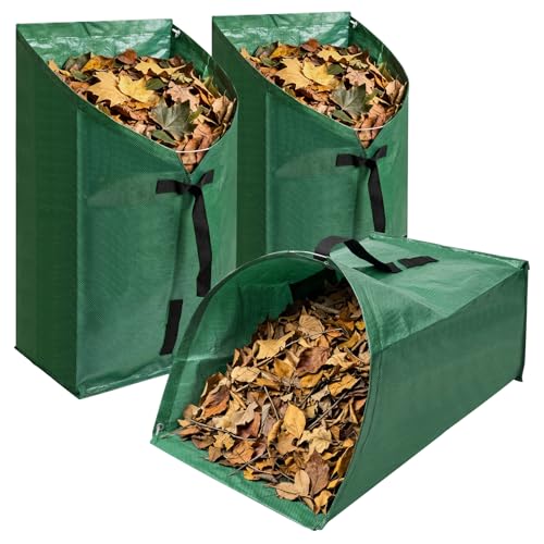 3 Pack 60 Gallon Leaf Collector Bags, Heavy Duty Leaf Pick Up Tool with Fiberglass Support Frame, Reusable Lawn Leaf Pickup Bags, Collapsible Yard Waste Bags for Leaf Cleanup Grass Clippings Debris