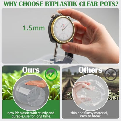 9 Pack 8/7/6 Inch Clear Nursery Pots for Plants with Saucer, Transparent Plastic Plant Pots with Drainage Holes, Sturdy Seedling Starter Pot, Garden Planter Pot for Succulents Flowers Herb Vegetables - size: 6/7/8 Inch-9P