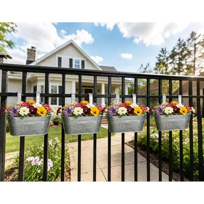 2 Pack 12" Galvanized Hanging Railing Planters with Hooks and Drainage - size: 12 Inch