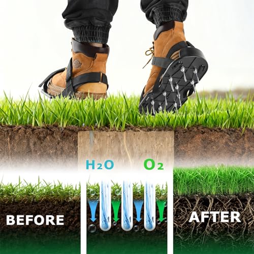 Lawn Aerator Shoes for Lawn,Aerator Shoes Tool with Adjustable Straps,Heavy Duty Spiked Aerating Shoes with 13 Heavy-Duty Metal Spikes,Perfect Aerator Lawn Tool for Lawns,Gardens and Courtyards