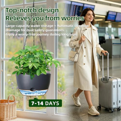 Hanging Planters, 4 Pack, Self-Watering, 7.5 Inch, Grey - color: Gray, size: 7.5 Inch