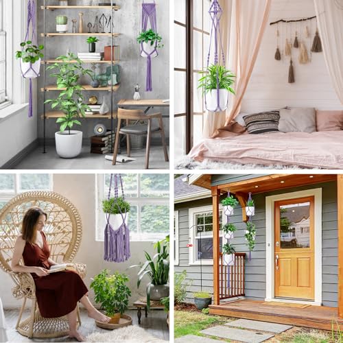 SFENNGPET Macrame Plant Hangers, 6Pack Hanging Planters for Indoor Plants - color: Purple