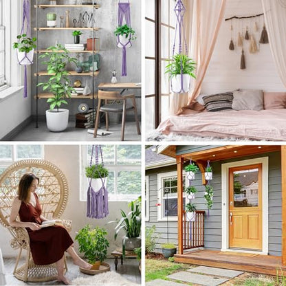 SFENNGPET Macrame Plant Hangers, 6Pack Hanging Planters for Indoor Plants - color: Purple