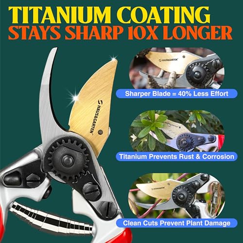 Haus & Garten PrecisionPRO 8" Titanium Pruning Shears - Heavy Duty Professional Bypass Pruner - Use As Rose Clippers, Premium Gardening Secateurs, Garden Scissors, Handheld Yard, Tree, & Plant Tool - style: PrecisionPRO