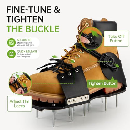 Lawn Aerator Shoes - 13 Pre-Installed 2-Inch Solid Metal Spikes, Aeration Shoes for Lawn, Lightweight Reinforced Nylon Sole, Lace-Up Design - color: Shoelace