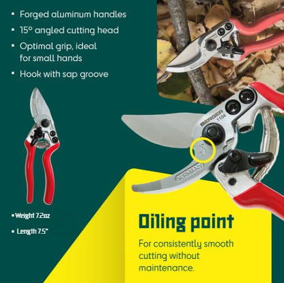 BERGER Pruning Shears for Small Hands – Professional Compact Garden Pruners with 15° Angled Cutting Head, Forged Aluminum Handles, Replaceable Blade & Counter-Blade – 1104 - size: 18.5x6x2.5 cm