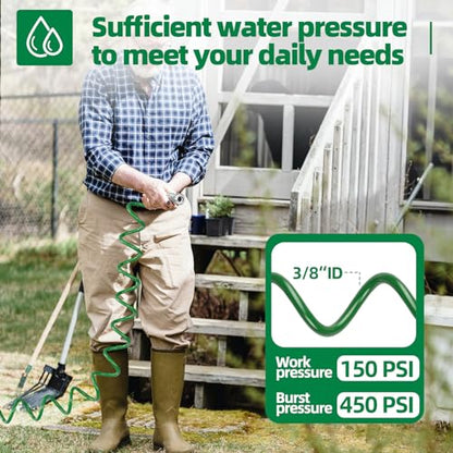 SPECILITE 3/8" Lightweight Coil Garden Hose 75 FT, EVA Flexible Water Hose - color: Green, size: 75FT