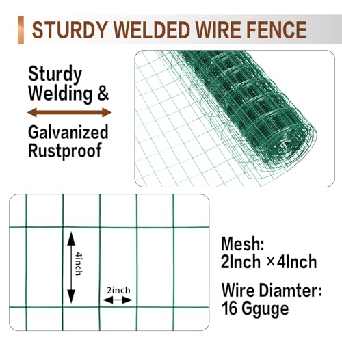 Tongmo 3 ft x 100 ft Green PVC Coated Welded Wire Fence, 16GA Garden Chicken Wire Fence Roll, Mesh Size 2" x 4" Hardware Cloth, Ideal for Yard Protection and Poultry Netting - color: Green, size: 3ft*100ft
