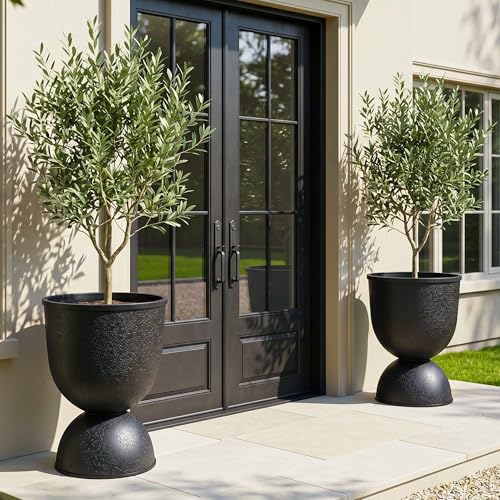 KOL 18 Inch Tall Planters, Black Plastic Urn Planters, 2 Pack - color: Black, size: Bundle: 18"+18"