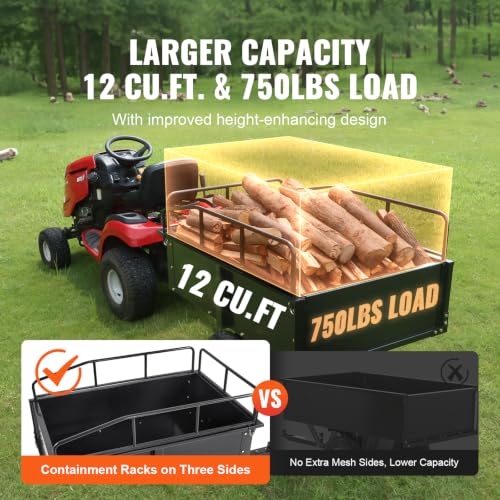 Happybuy Heavy Duty Steel ATV Dump Cart, 750-Pound Capacity, 12 Cubic Feet Garden Utility Trailer with Removable Sides for Lawn Mower Tractor - Black