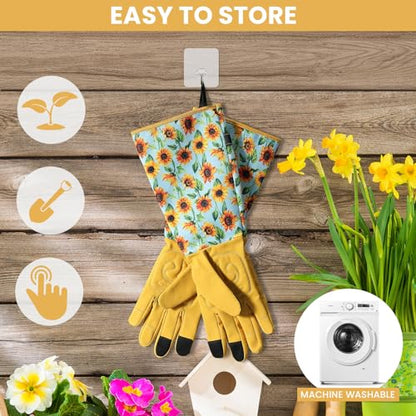 Gardening Gloves for Women, Long Garden Gloves with Grip, Thorn-Proof, Gift - color: Yellow - Sunflower