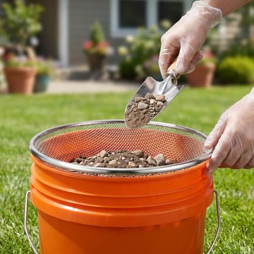 3 Pcs Soil Sifter for Gardening Dirt Sifter Heavy Duty Stainless Steel Sieve Fits 5 Gallon Bucket Rust Resistant 3 Apertures 3mm 6mm 10mm Rock Compost Screen