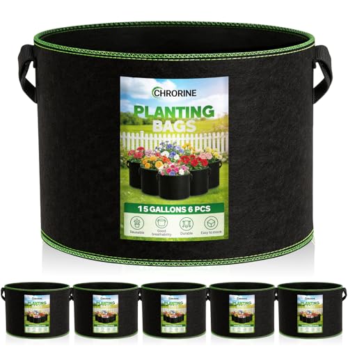 CHRORINE 6-Pack 15 Gallon Grow Bags 300G Thickened Aeration Fabric Pots with Handles Suitable for Planting Plants Flowers and Fruits - size: 15 Gallon