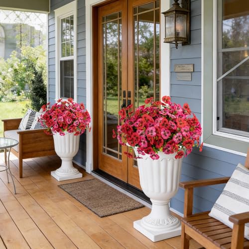 Artificial Flowers for Outdoor Faux Pansies Fake Flowers Plants,12 Bundles - color: Red Dark Pink